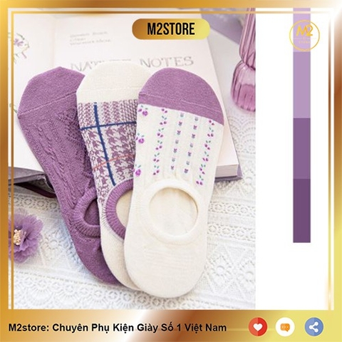 Set Tất Vớ Lười, Cổ Ngắn Caramella 3 Đôi Tím Hoa Thủy Chung TNG50