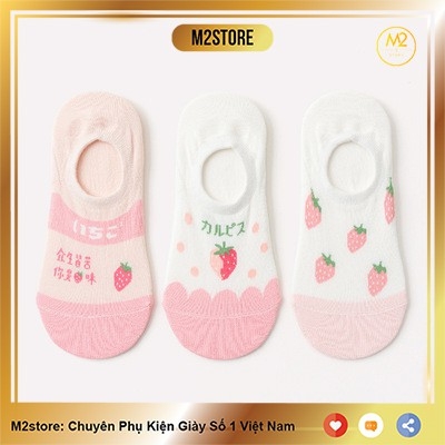 Set Tất Vớ Nữ Lười, Cổ Ngắn Caramella 3 Đôi Hồng Trắng Dâu Ngọt Ngào Thanh Xuân TNG52