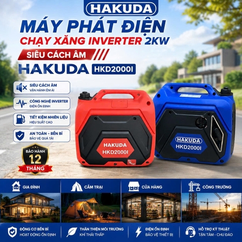 Máy Phát Điện Chạy Xăng Inverter 2KW Hakuda HKD2000I Siêu Cách Âm – Giải Pháp Điện Dự Phòng Cho Gia Đình