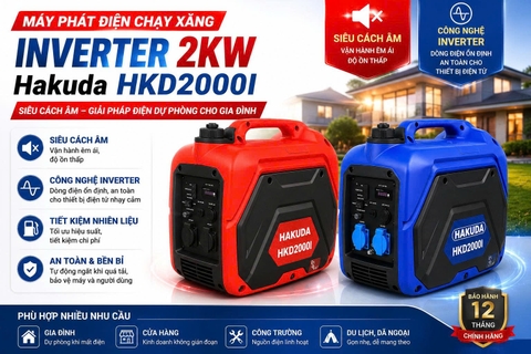 Máy Phát Điện Chạy Xăng Inverter 2KW Hakuda HKD2000I Siêu Cách Âm – Giải Pháp Điện Dự Phòng Cho Gia Đình
