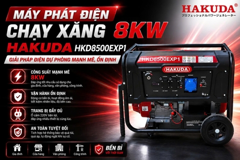 Máy Phát Điện Chạy Xăng 8KW Hakuda HKD8500EXP1 – Giải Pháp Điện Dự Phòng Mạnh Mẽ, Ổn Định