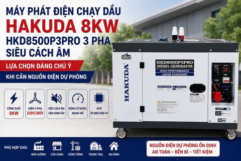 Máy Phát Điện Chạy Dầu Hakuda 8KW HKD8500P3PRO 3 Pha Siêu Cách Âm: Lựa Chọn Đáng Chú Ý Khi Cần Nguồn Điện Dự Phòng