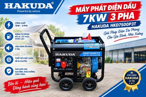 Máy Phát Điện Dầu 7KW 3 Pha Hakuda HKD7500P3T – Giải Pháp Điện Dự Phòng Cho Gia Đình, Nhà Xưởng