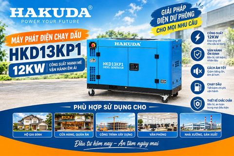 Máy Phát Điện Dầu Hakuda 12KW Siêu Cách Âm HKD13KP1 – Lựa Chọn Hàng Đầu Cho Nhu Cầu Điện Công Suất Lớn