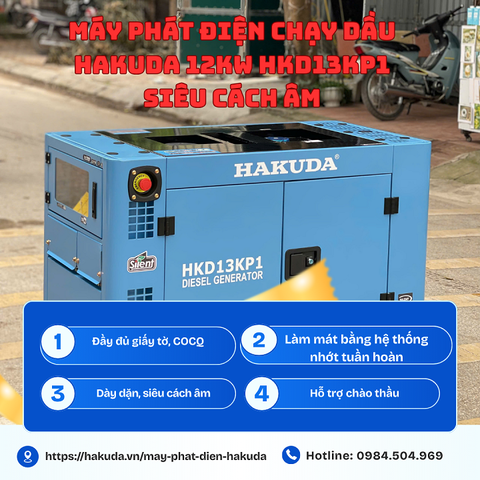 Máy Phát Điện 12KW Hakuda HKD13KP1 – Lựa Chọn Tối Ưu Cho Điện Dự Phòng