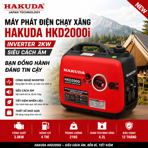 Máy Phát Điện Chạy Xăng Inverter 2KW Hakuda HKD2000i Siêu Cách Âm - Bạn Đồng Hành Đáng Tin Cậy
