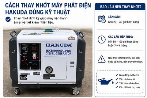 Cách Thay Nhớt Máy Phát Điện Hakuda Đúng Kỹ Thuật