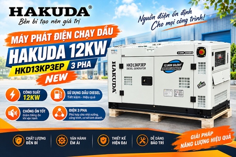 Máy Phát Điện Hakuda 12KW HKD13KP3EP 3 Pha New – Nguồn Điện Dự Phòng Mạnh Mẽ, Bền Bỉ & Đáng Đầu Tư