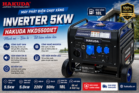 Máy Phát Điện Chạy Xăng Inverter 5KW HAKUDA HKD5500IET – Giải Pháp Điện Dự Phòng Mạnh Mẽ, Ổn Định