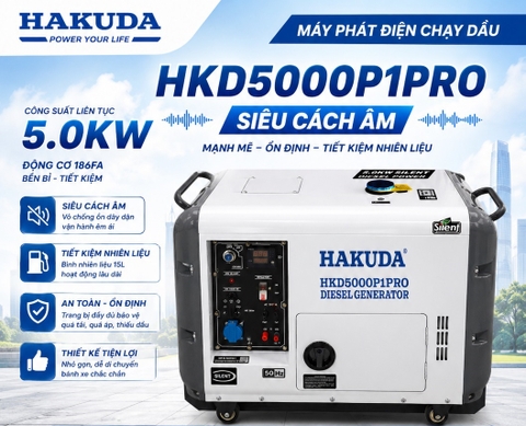 Máy Phát Điện Hakuda HKD5000P1PRO 5KW Chạy Dầu Siêu Êm - Chính Hãng