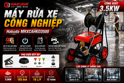 Máy Rửa Xe Công Nghiệp 3.5KW Hakuda MRXCAHKD3500: Lực Phun Mạnh - Vận Hành Bền Bỉ