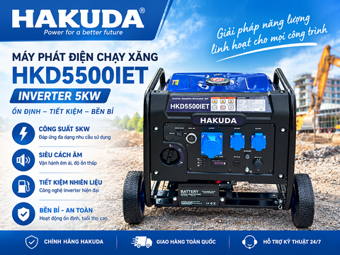 Máy Phát Điện Xăng Inverter 5KW Hakuda HKD5500IET – Tiết Kiệm Nhiên Liệu, Vận Hành Êm Ái
