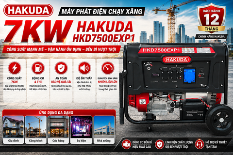 Máy Phát Điện Chạy Xăng 7KW HAKUDA HKD7500EXP1 – Công Suất Mạnh, Vận Hành Ổn Định