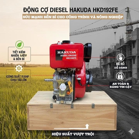 Tại Sao Nên Chọn Động Cơ Diesel Hakuda HKD192FE 11.6HP Có Đề Cho Công Trình & Nông Nghiệp?