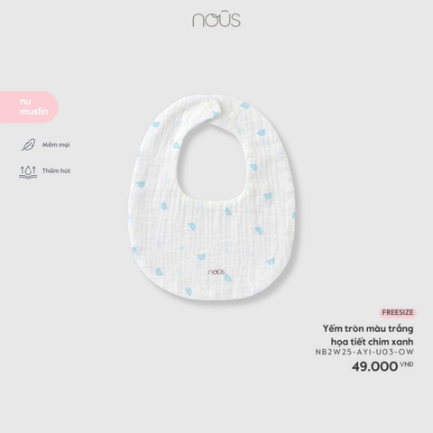 Nous Yếm tròn màu trắng họa tiết chim xanh