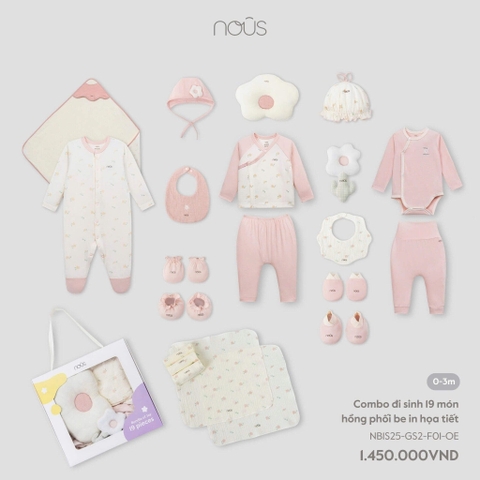 Nous Combo đi sinh 19 món hồng phối be in họa tiết NB