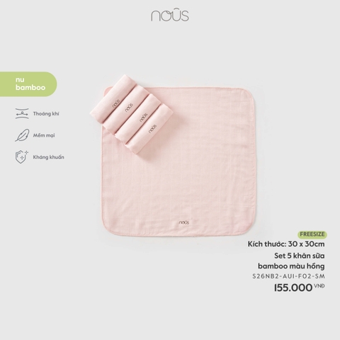 Nous Set 5 khăn sữa bamboo màu hồng