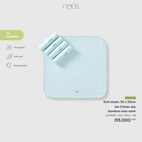 Nous Set 5 khăn sữa bamboo màu xanh