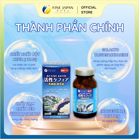 Viên uống nấm men Active Kefir FINE JAPAN cải thiện hệ vi sinh đường ruột và tăng cường miễn dịch lọ 300 viên