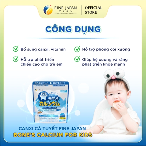 [Vị Sô-cô-la] Bột Canxi Cá Tuyết Fine Bone's Calcium For Kids FINE JAPAN bổ sung Canxi phát triển chiều cao gói 140g
