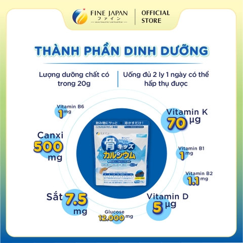 [Vị Sô-cô-la] Bột Canxi Cá Tuyết Fine Bone's Calcium For Kids FINE JAPAN bổ sung Canxi phát triển chiều cao gói 140g