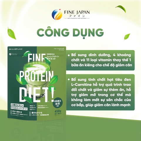 THỰC PHẨM BỔ SUNG FINE PROTEIN DIET BỔ SUNG PROTEIN VỊ MATCHA GÓI 450G