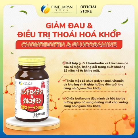 Viên uống sụn cá mập Chondroitin & Glucosamin FINE JAPAN hỗ trợ giảm đau nhức xương khớp lọ 545 viên (36 ngày)