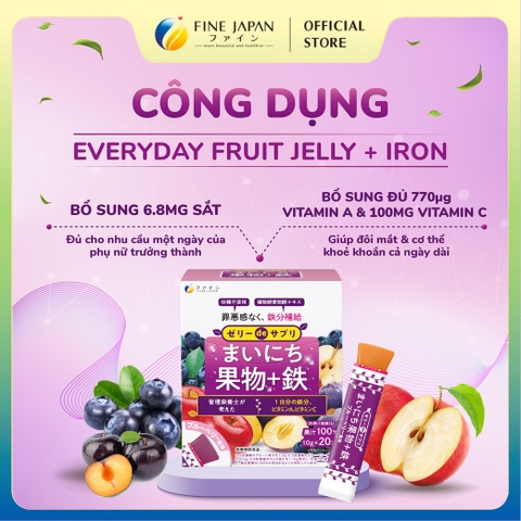 Thạch hoa quả Everyday Fruit Jelly Iron bổ sung sắt, chất xơ và Vitamin cho nữ giới hộp 20 thanh