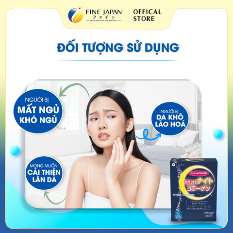 Bột uống Night Collagen FINE JAPAN hỗ trợ giấc ngủ & đẹp da hộp 28 thanh