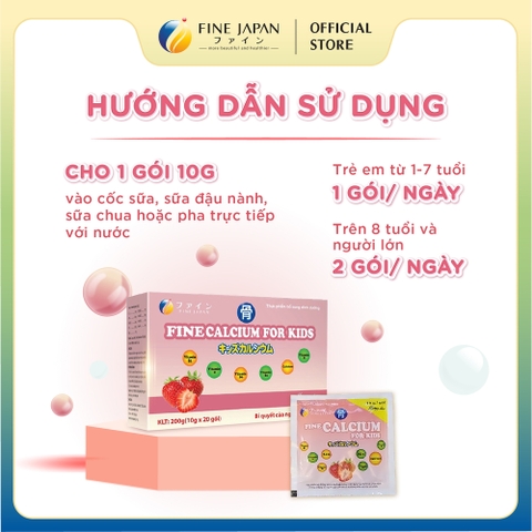 Bột Canxi VN Calcium For Kids FINE JAPAN bổ sung Canxi và dinh dưỡng hộp 20 gói