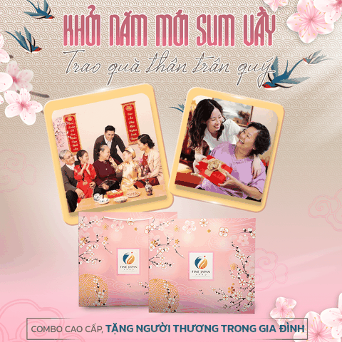 [Hộp quà Tết 2023] SAKURA TẾT VIÊN MÃN Fine Japan quà cho cả gia đình (Bột rau xanh, Vitamin CD, bổ não, canxi cá tuyết)