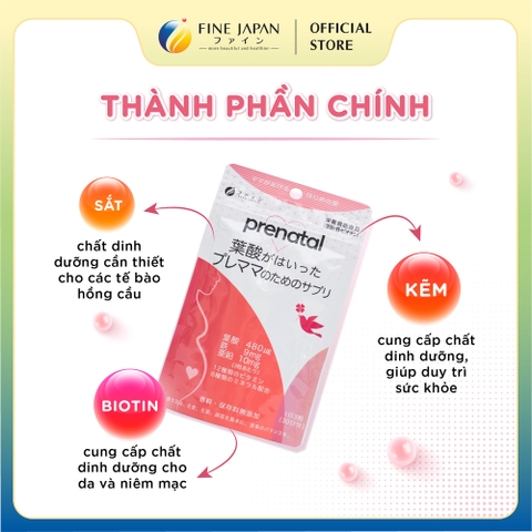 Vitamin tổng hợp cho bà bầu Prenatal FINE JAPAN bổ sung 12 Vitamin & 6 khoáng chất gói 90 Viên (30 ngày)