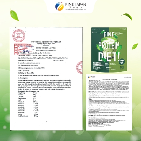 THỰC PHẨM BỔ SUNG FINE PROTEIN DIET BỔ SUNG PROTEIN VỊ MATCHA GÓI 450G