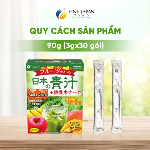 THỰC PHẨM BỔ SUNG JAPANESE GREEN JUICE + NATTO KINASE WITH FRUITS FINE JAPAN HỘP 30 THANH
