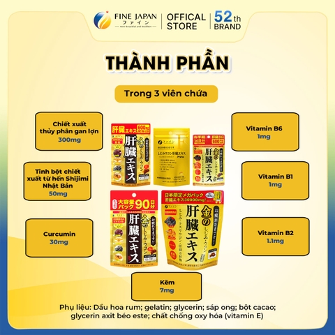 THỰC PHẨM BẢO VỆ SỨC KHỎE CLAM EXTRACT WITH LIVER HYDROLYSATE AND TURMERIC PREMIUM FINE JAPAN GÓI 42 VIÊN/75 VIÊN/90 VIÊN/270 VIÊN/MEGA PACK