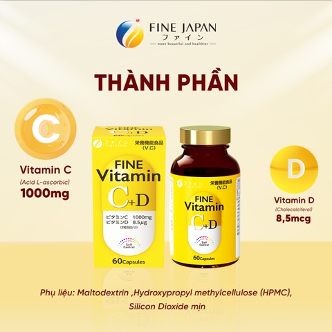 THỰC PHẨM BẢO VỆ SỨC KHỎE FINE VITAMIN C+D FINE JAPAN LỌ 60 VIÊN
