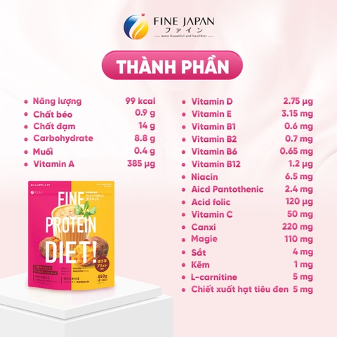 THỰC PHẨM BỔ SUNG FINE PROTEIN DIET BỔ SUNG PROTEIN VỊ KHOAI LANG NƯỚNG GÓI 450G