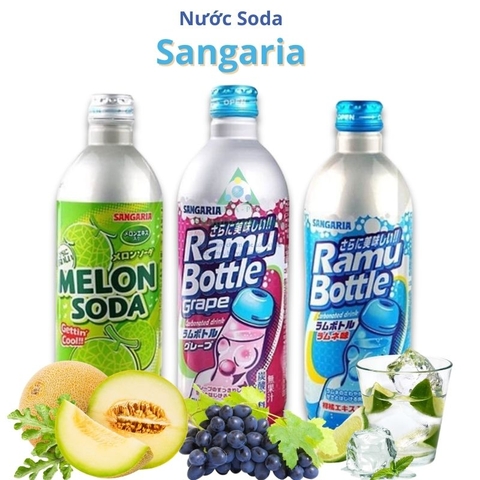 Nước Soda Sangaria Nhật Bản 500ml | Hương Vị Độc Đáo Vị Nho & Dưa Lưới Chuẩn Nhật - Giải Khát Sảng Khoái, Chất Lượng Cao Cấp