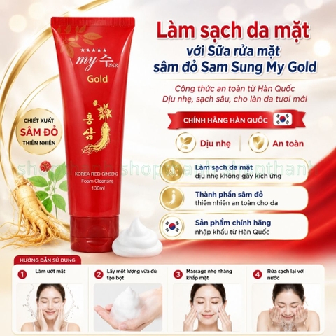 Sữa Rửa Mặt Sâm Đỏ Hàn Quốc My Gold 130ml Làm Sạch Dịu Nhẹ Phù Hợp Da Hàng Ngày