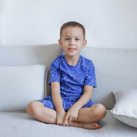 Bộ quần áo cộc tay xanh vũ trụ cho bé trai từ 2Y-5Y TSTS2-1520 | OETEO - LITTLE EXPLORE