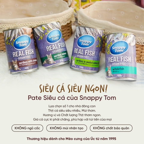 Pate mèo - Snappy Tom Real Fish lon 400gr