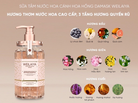 Sữa tắm trắng da cánh hoa hồng Damask Weilaiya Grand Rose Extracts Whitening Shower Gel 450ml