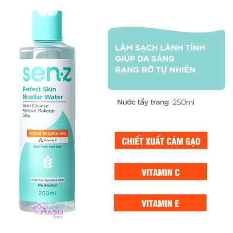 Combo Sáng Da Dành Cho Mọi Loại Da - Nước Tẩy Trang 250ml + Sữa Rửa Mặt Cám Gạo 150ml SenZ Perfect Skin