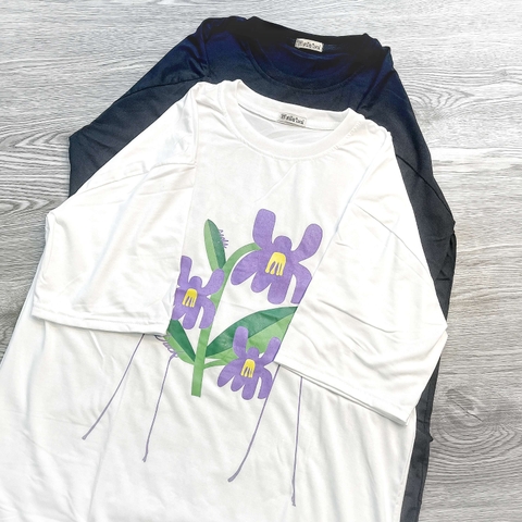 MS015 Áo Thun Unisex Nam Nữ, Áo Thun Form Rộng Thời Trang In Hình Hoa Tím Dễ Thương Freesize