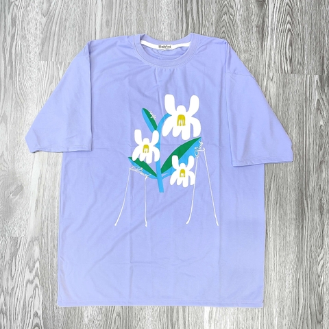 MS015 Áo Thun Unisex Nam Nữ, Áo Thun Form Rộng Thời Trang In Hình Hoa Tím Dễ Thương Freesize