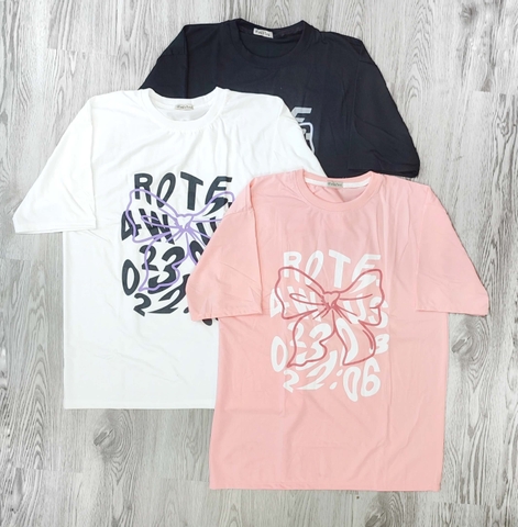 MS025 Áo Thun Unisex Nam Nữ, Áo Thun Form Rộng Thời Trang In Hình NƠ Dễ Thương Freesize