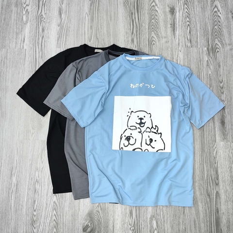 MS014 Áo Thun Unisex Nam Nữ, Áo Thun Form Rộng Thời Trang In Hình 3 CHÚ GẤU Dễ Thương Freesize