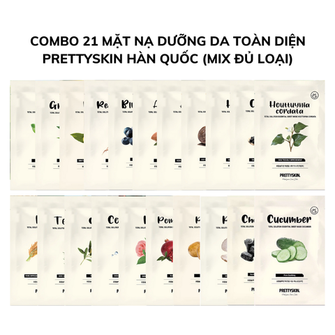 Combo 21 Mặt Nạ Dưỡng Da Trắng Sáng Toàn Diện Kể Cả Da Nhạy Cảm Prettyskin Hàn Quốc - Siêu Tiết Kiệm (Mix Đủ Loại)
