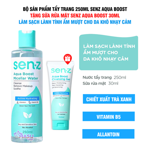 Nước Tẩy Trang SenZ Aqua Boost Micellar Water 250ml - Chiết Xuất Trà Xanh Làm Sạch Lành Tính Ẩm Mượt Cho Da Khô Nhạy Cảm