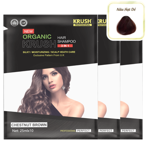 Combo 3 Gói Dầu Gội Nhuộm Tóc Hữu Cơ Thiên Nhiên KRUSH 25ml Anh Quốc Chính Hãng - Màu Hạt Dẻ
